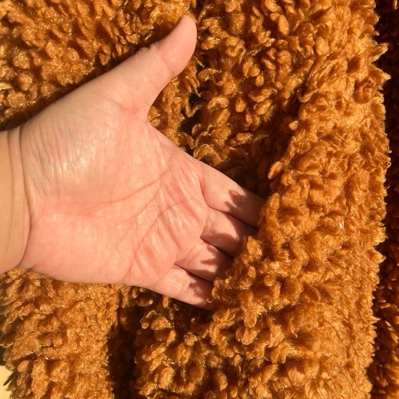 jcrew textured teddy vegan sherpa coat warm brandy brown XL super soft! - Picture 6 of 15